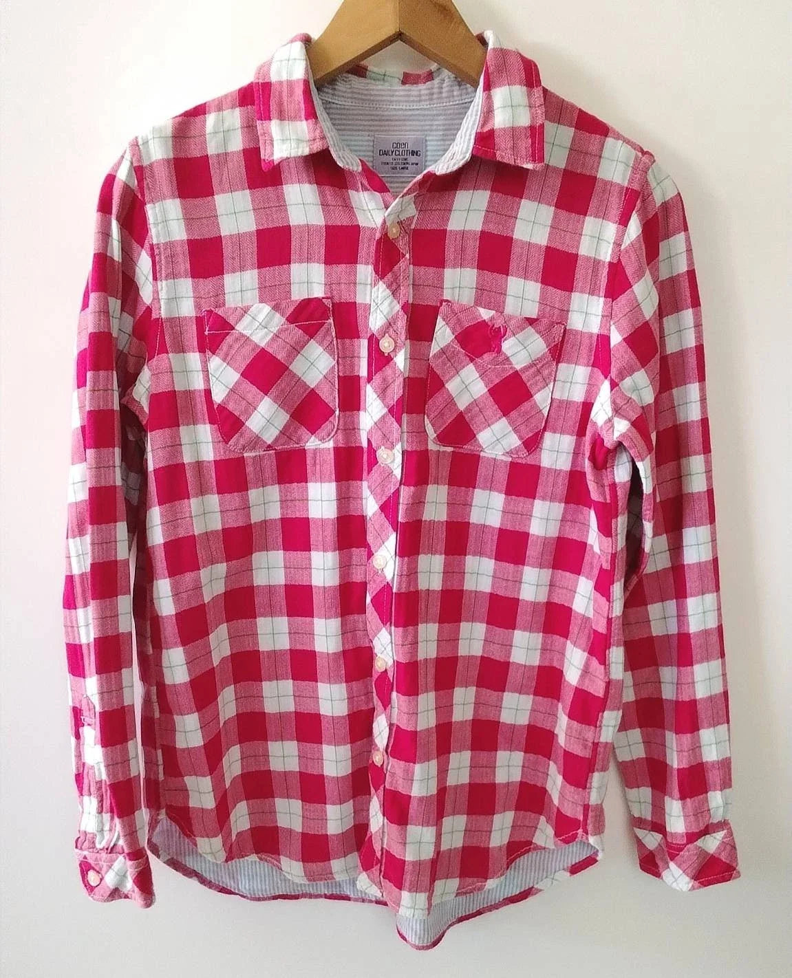 Coen Daily Clothing Tokyo Men Shirt Large Red White Plaid Checkered Long Sleeve