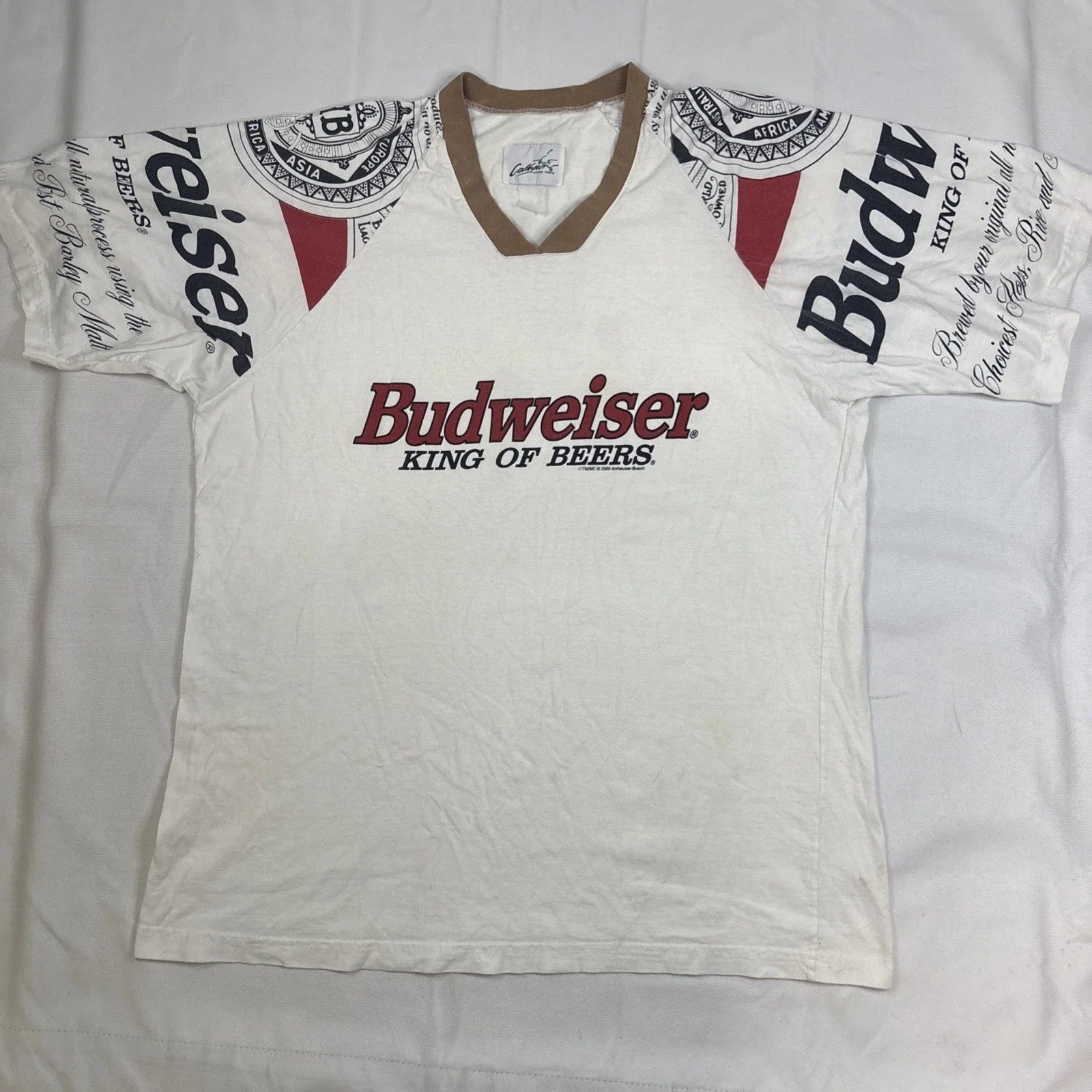Calhoun T Shirt Men’s XL White Budweiser Long Of Beers 2000 Y2K Sleeves