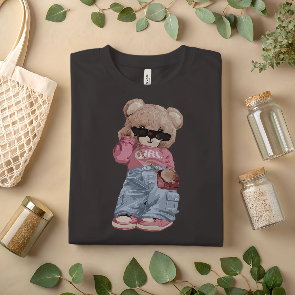 Cool Teddy Bear Girl T-Shirt – Cute Streetwear Bear Graphic Tee A108