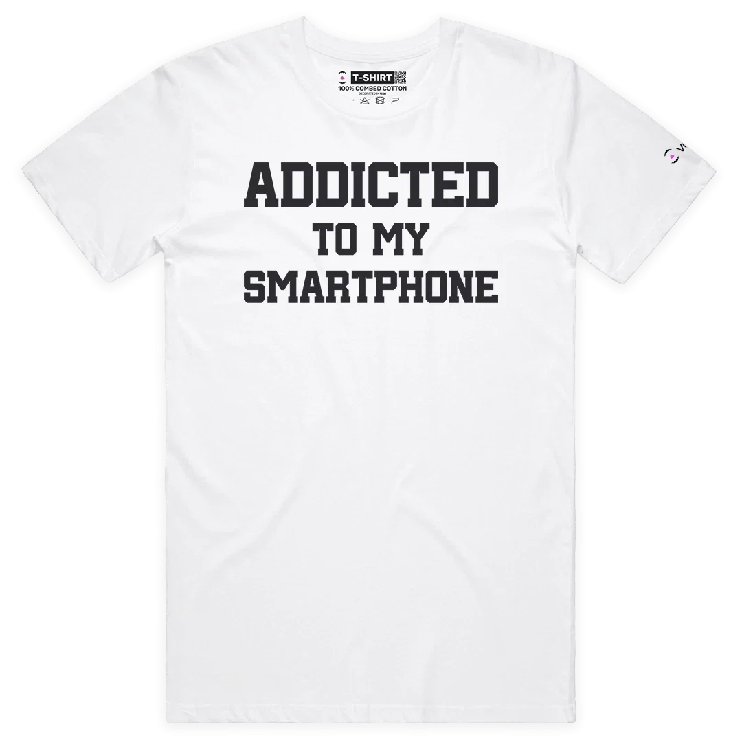 VOICEART Addicted To My Smartphone Dad Jokes Funny Typography Premium T-Shirt