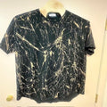 LieGou Mens 3XL Black Gold Marble Graphic Print T-Shirt Curved Hem Cotton Blend