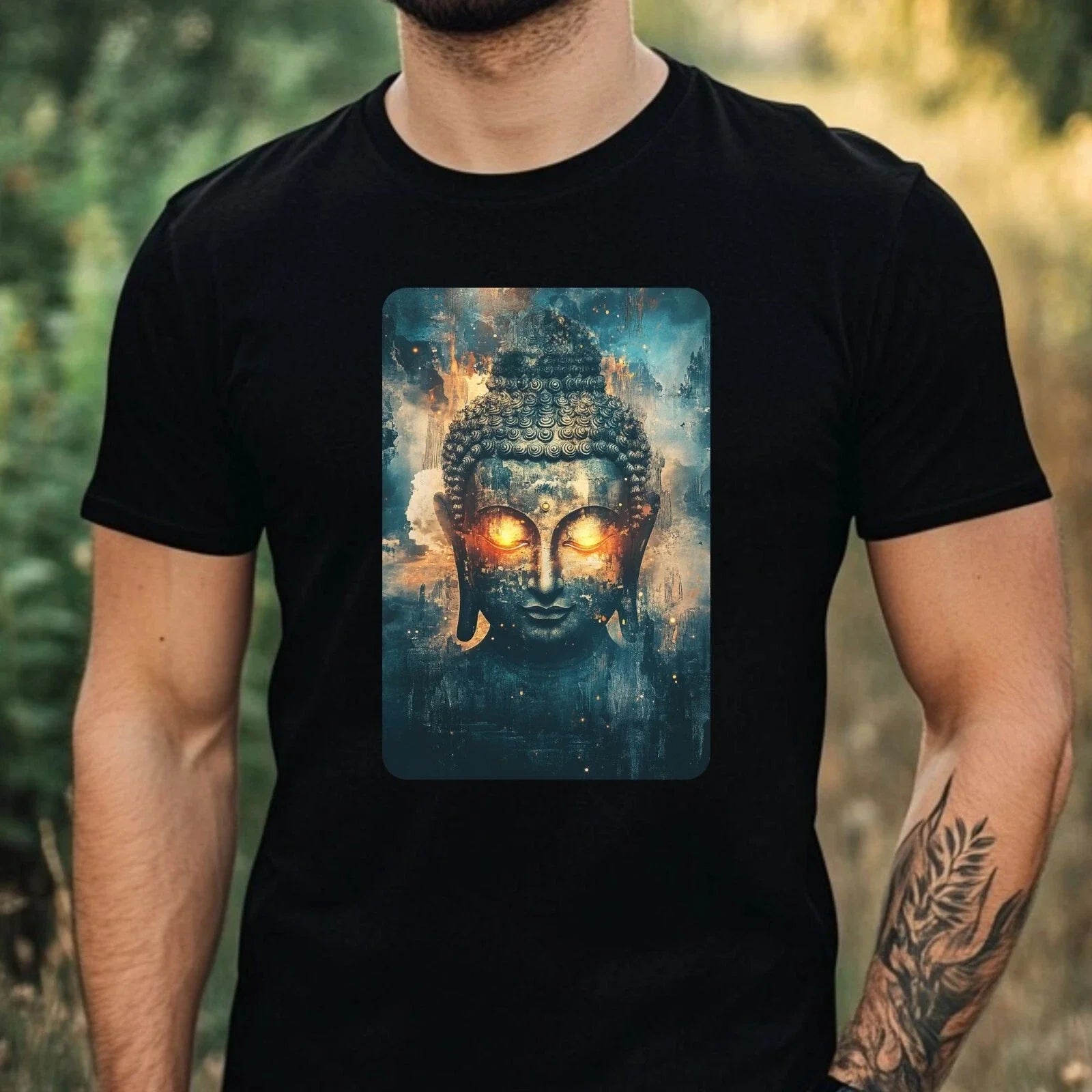 Mens Buddha Light Up Eyes Print Cotton T-Shirt Size XS to 5XL