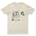 Cat Butterfly Sketch Animals Mens T-Shirt Womens Graphic Tee Unisex Top
