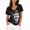 Black Cotton Shattered Glass Portrait Graphic Tee Scoop Neck XL
