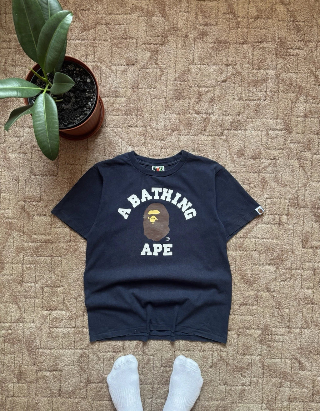 A Bathing Ape Bape Big Logo Streetwear Monkey Blue T-shirt Size S Men's