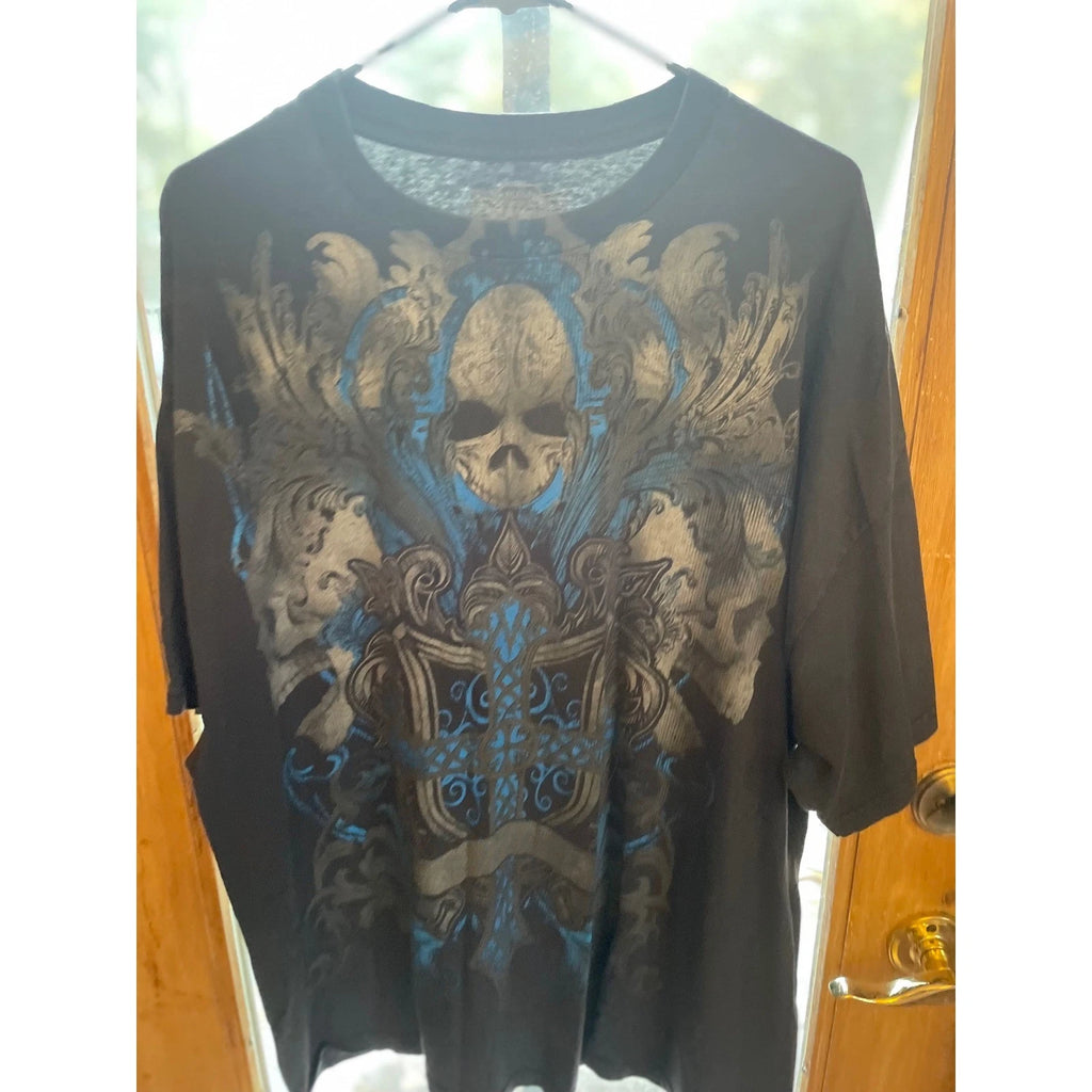Skull & Cross Graphic T Shirt, Short Sleeve, Black, Gothic Style MMA