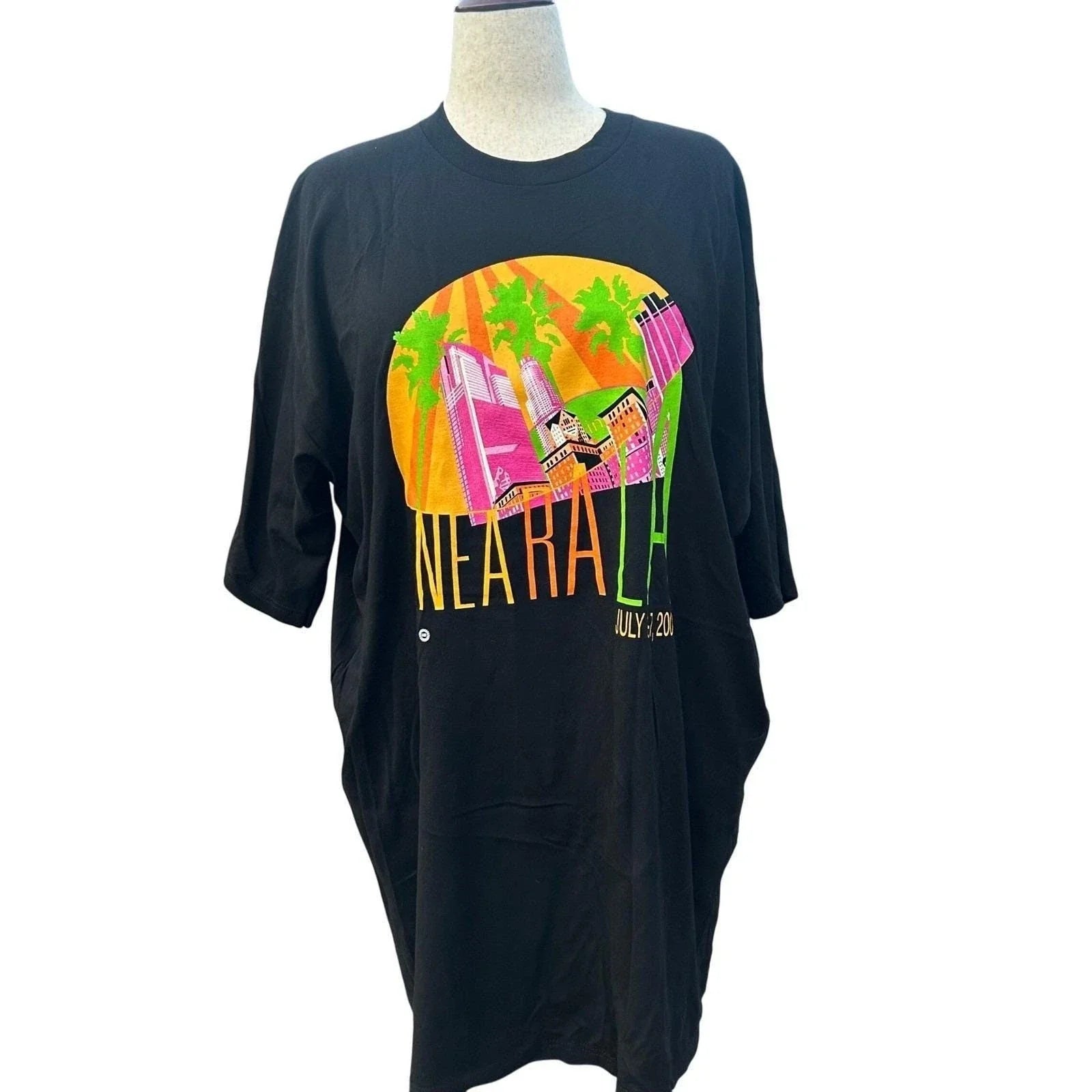 Mens Y2K Graphic T-Shirt Black Neon LA Cityscape Streetwear Lifewear 3XL