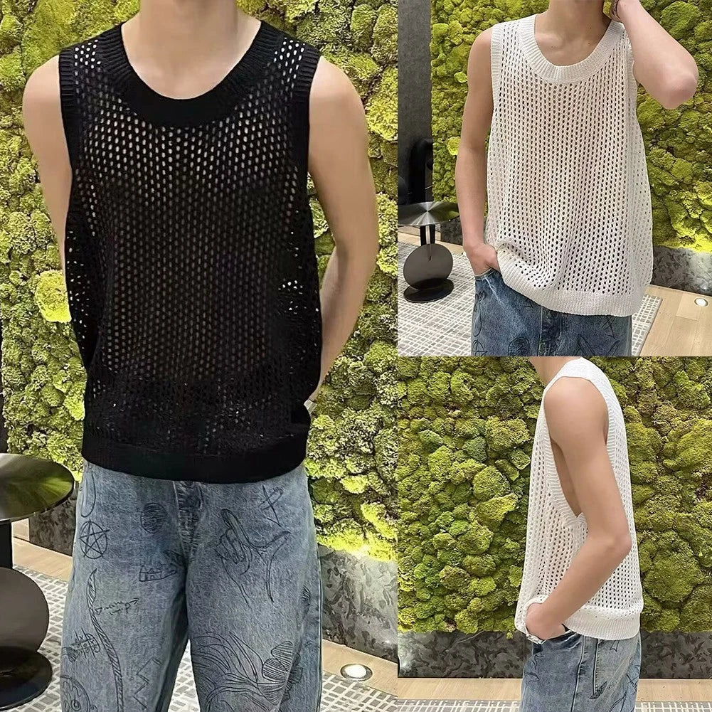Hollow Out Sports Mesh Oversized T-Shirts Casual Streetwear O-Neck Neckline