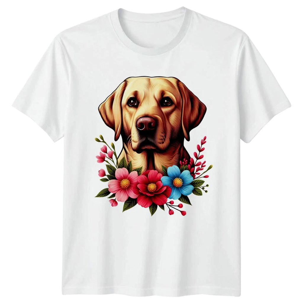 Floral Yellow Labrador Retriever Head Womens T-Shirt Dog Mom Dogs Pets