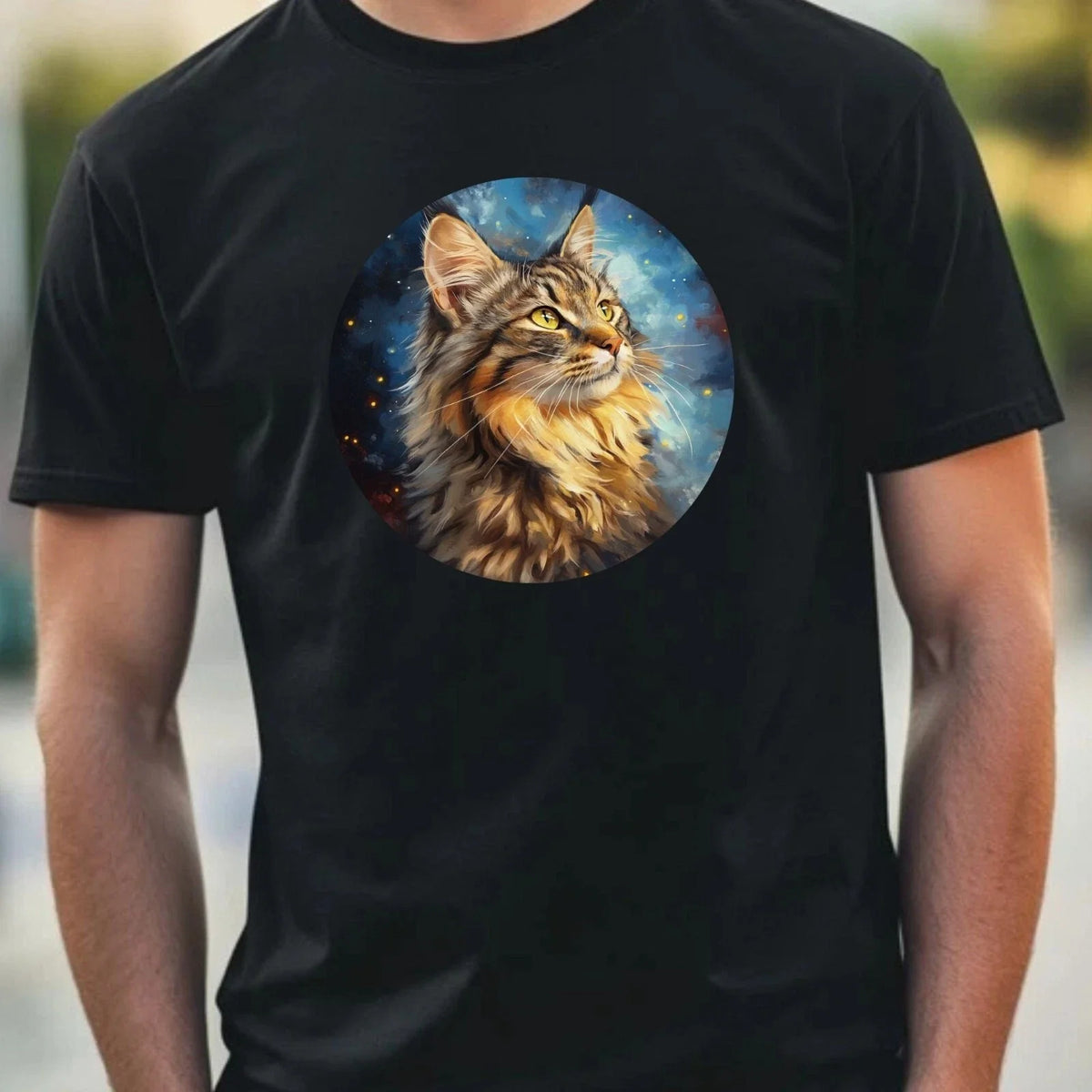 Men's Maine Coon Cat Portrait Motif Cotton T-Shirt Size XS to 5XL