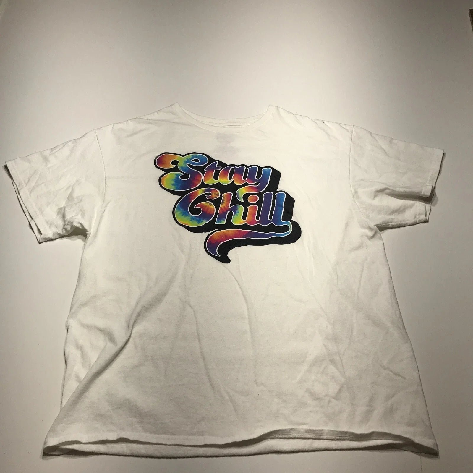 DOM T-Shirt Mens XL White Basic Cotton Retro "Stray Chill" Logo Short Sleeve