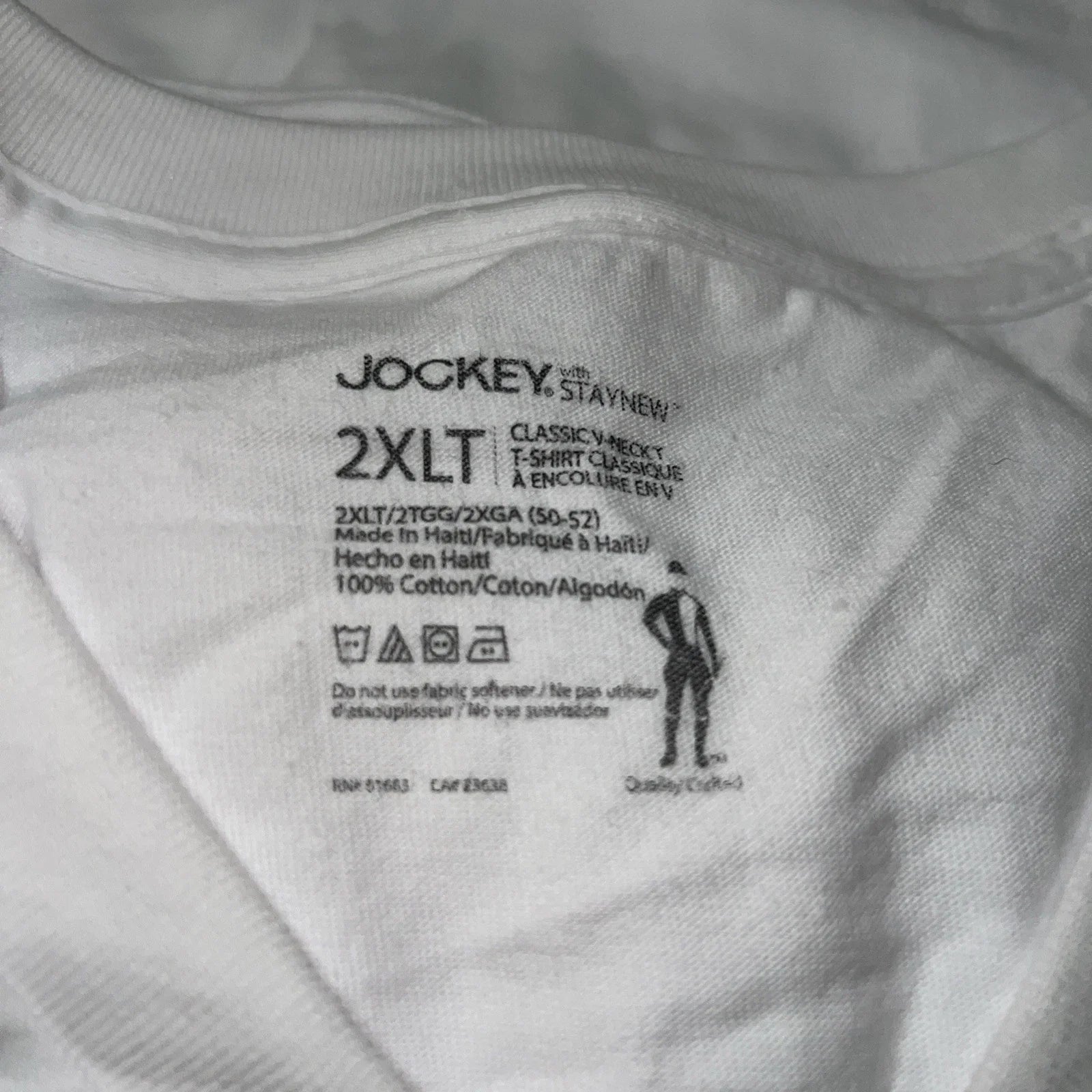 Jockey  Or Hanes V-Neck T Shirt 2XLT Pack Of 3 100% Cotton New White Comfort /🎁