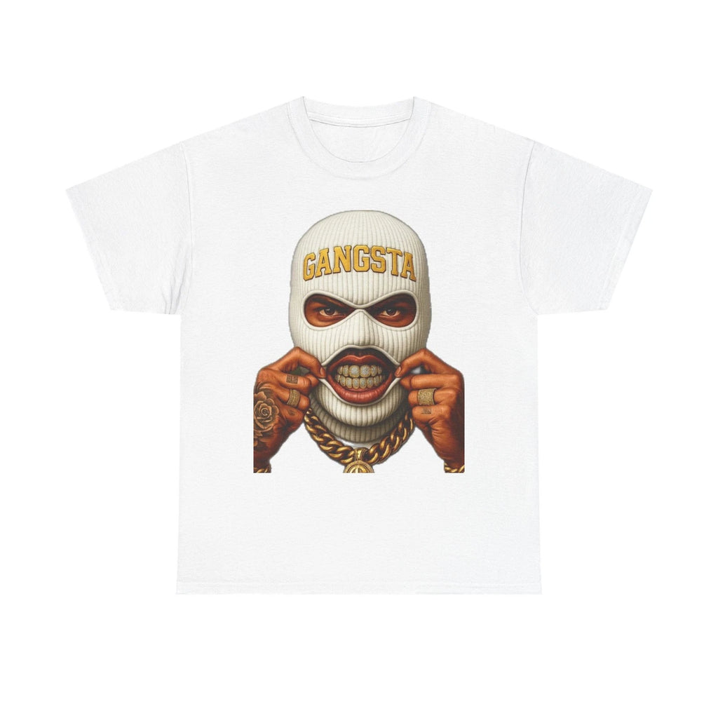 Gangsta Mask Skull Tee | Balaclava Illustration, Gold Chain Streetwear