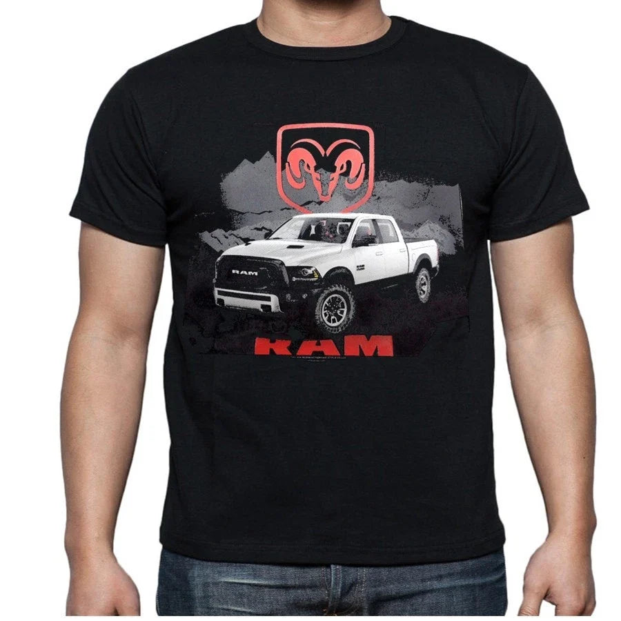 Ram White Truck Hemi Shield Logo Tee Cool t'shirt Black Dodge