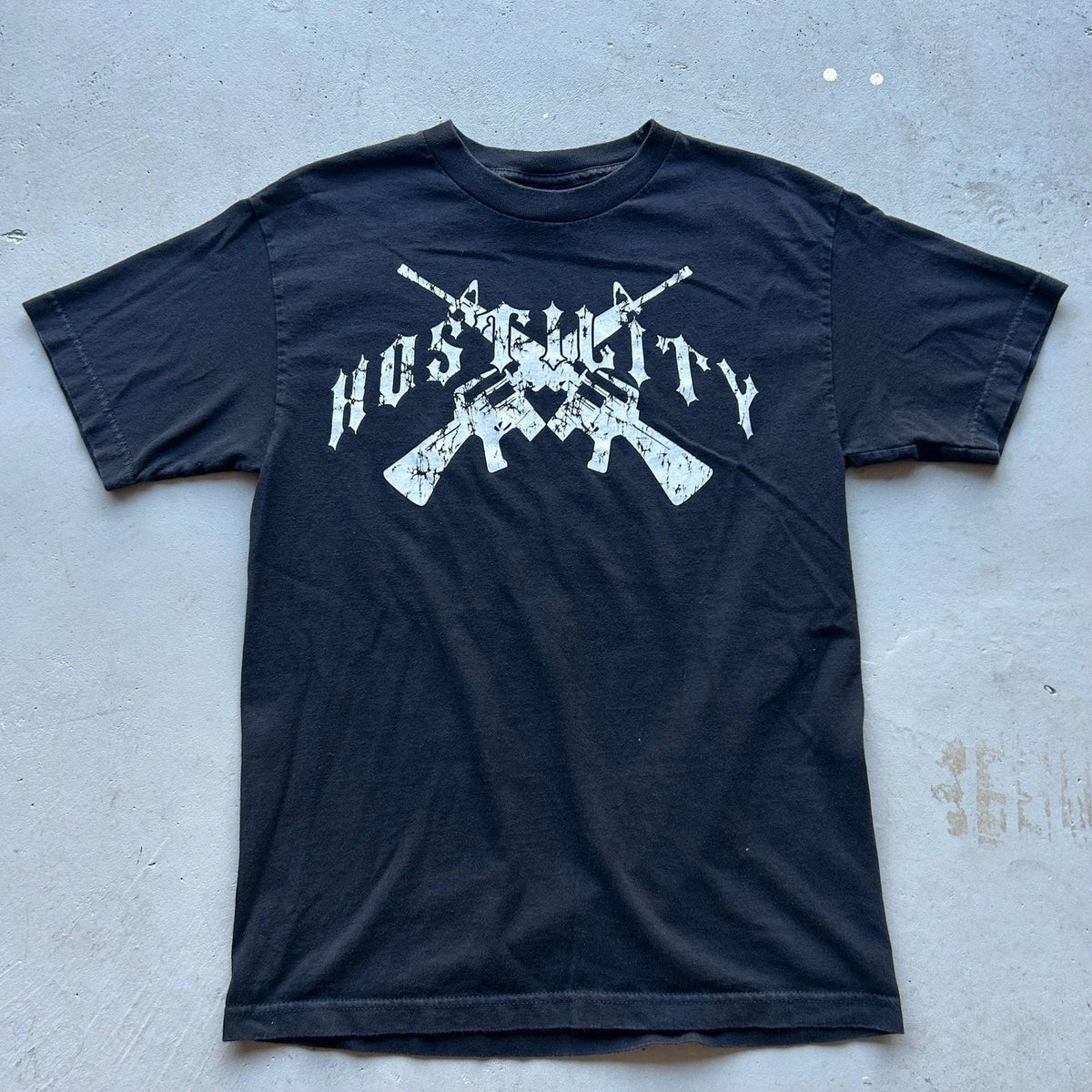 Y2K Hostility Graphic T-Shirt Size M Black