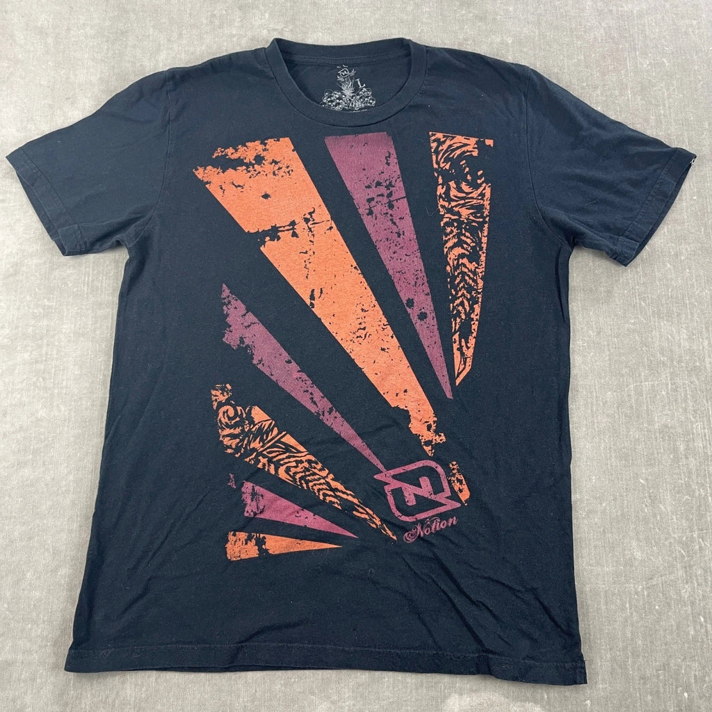 Notion Clothing Mens Large Black T-Shirt Graphic Tee Distressed Print