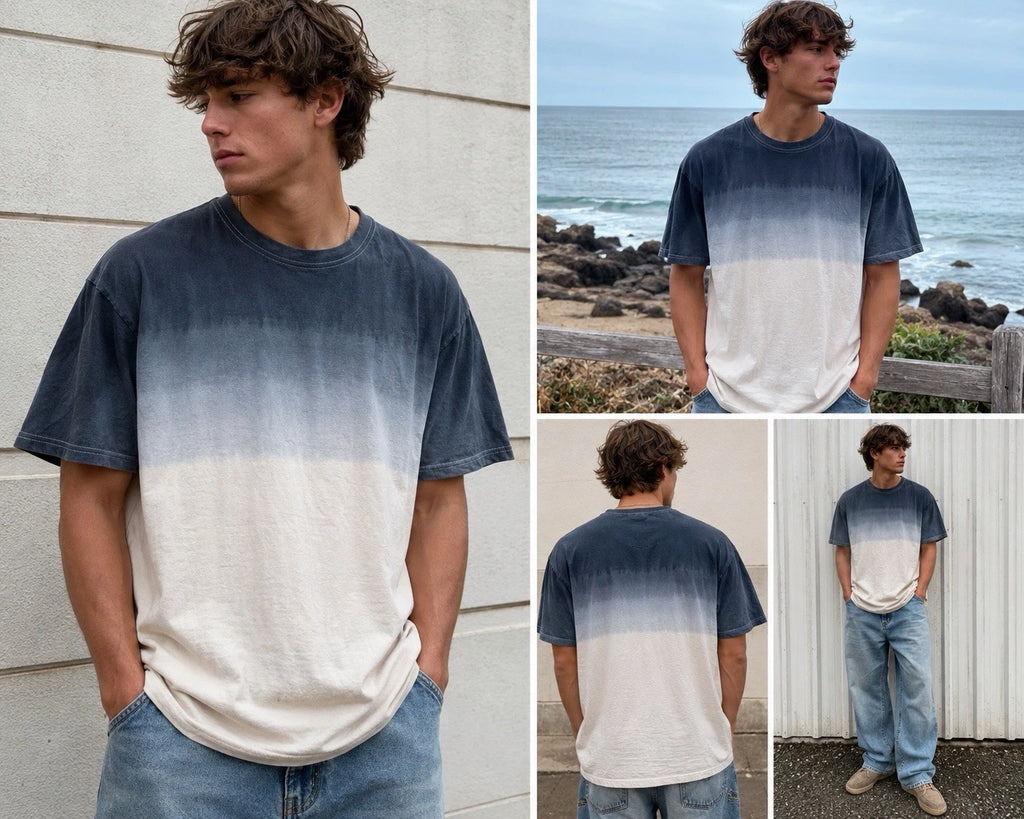 Courtsmith USA Made Dip Dye Ombre T Shirt Beige Gray Grunge Surf Large