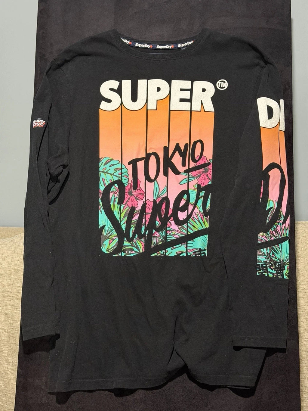 Superdry Streetwear Shirt Mens Black Tokyo Graphic Longsleeve Tee