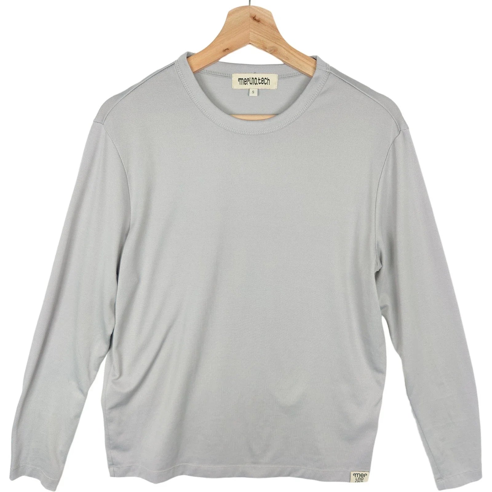 Merino.tech Men's Gray 100% Merino Wool Long Sleeve Crew Neck Shirt S