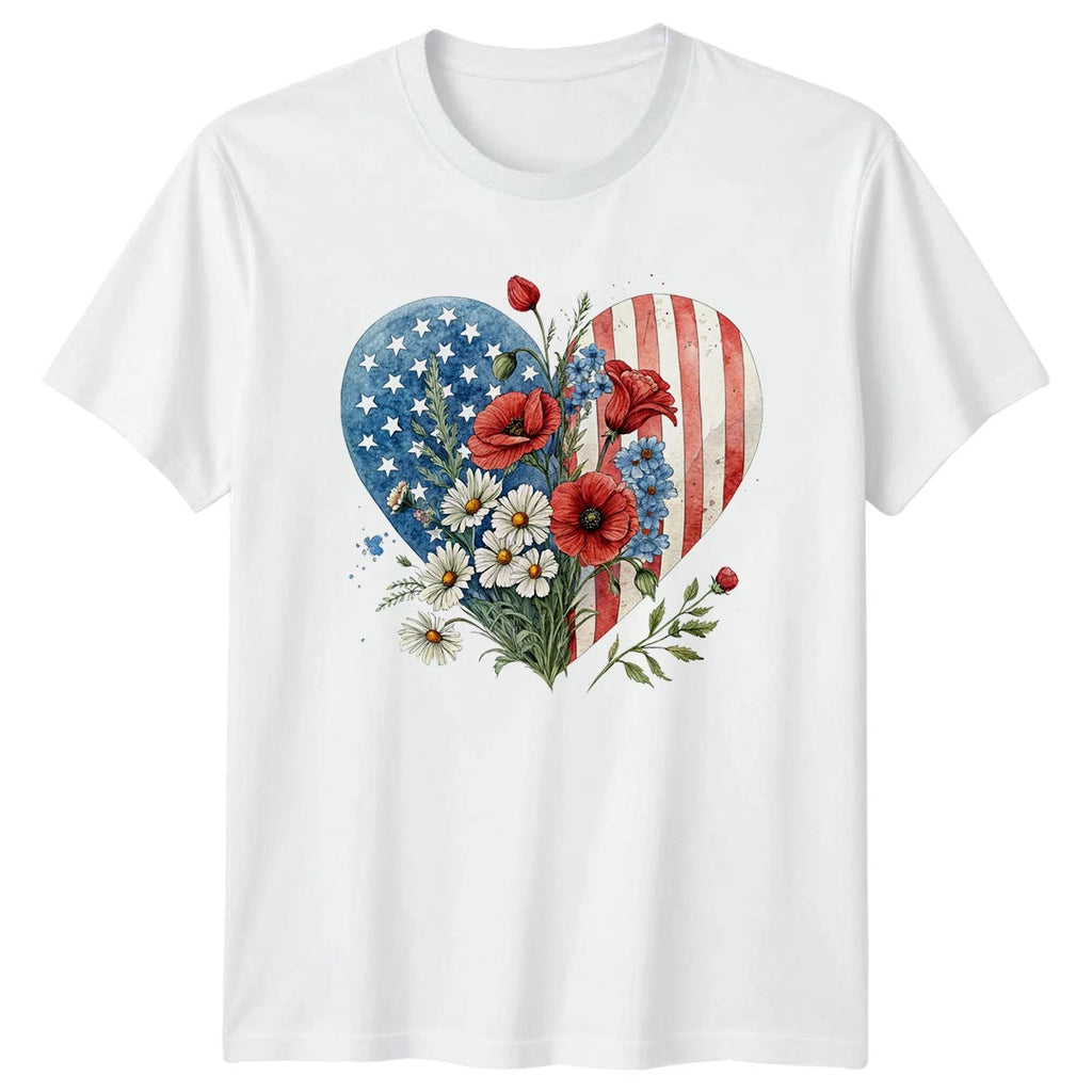 Womens T-Shirt 4th of July Floral Patriotic Independence Day Gift For Her