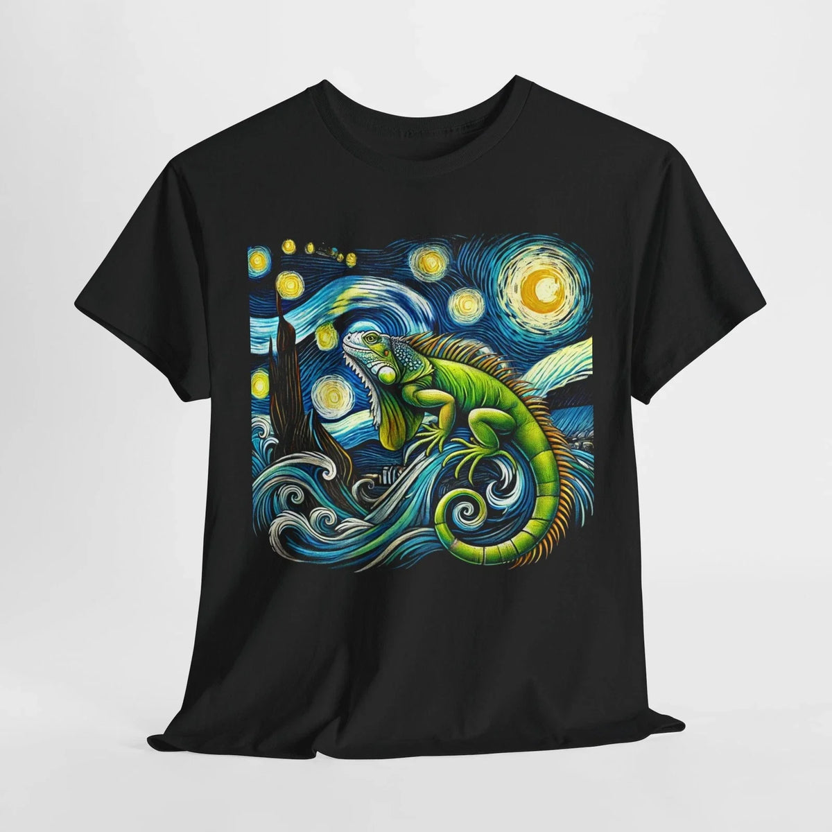 Celestial Iguana Art – Vibrant Nature-Inspired Design Unisex Cotton Tee