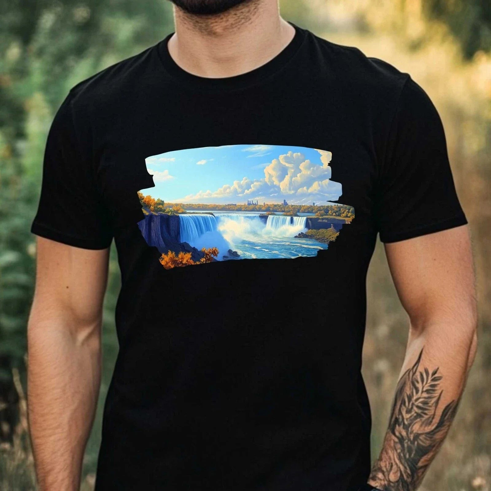 Mens Niagara Falls Motif Cotton T-Shirt Size XS to 5XL