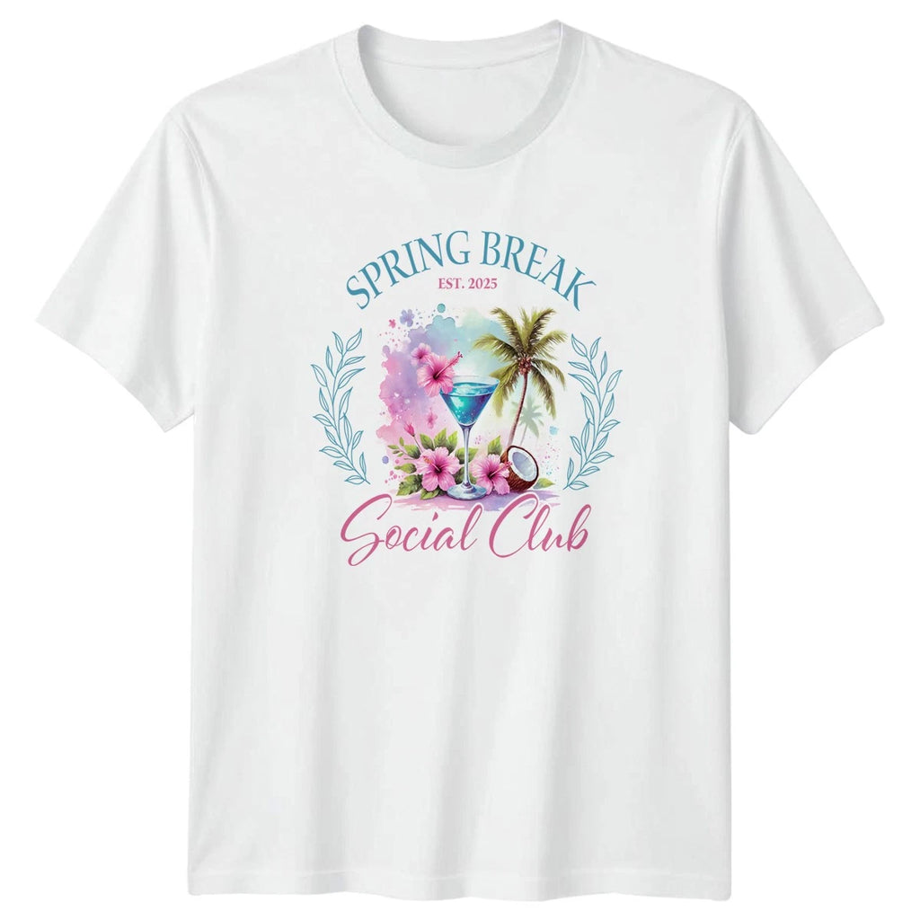 Spring Break Est 2025 Social Club Women T-Shirt Tropical Cocktail Beach Vacation