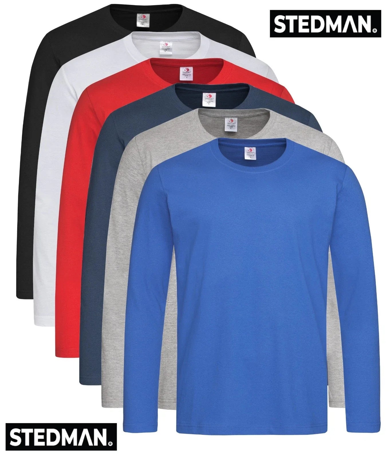 Stedman Mens Plain Long Sleeve Cotton Tee T-Shirt Tshirt No Logo Blank