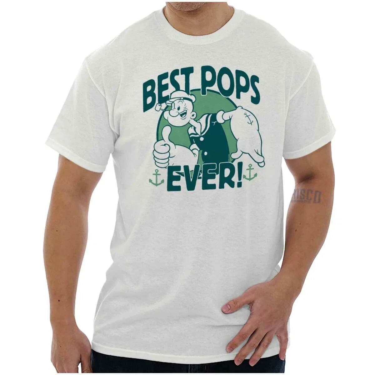 Best Pops Ever Fathers Day Dad Popeye Sailor Adult Short Sleeve Crewneck Tee