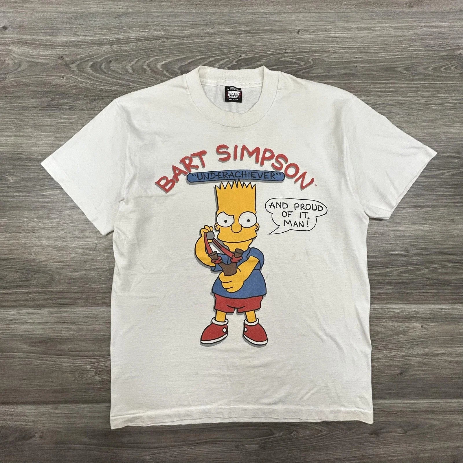 Vintage Bart Simpson Shirt Mens Large White Underachiever Graphic Tee 90s USA