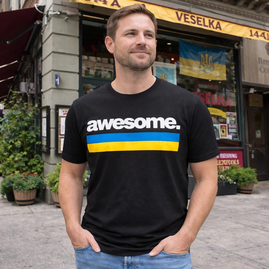 Awesome Ukraine Flag T-Shirt – Minimalist Ukrainian Colors Black Mens Tee