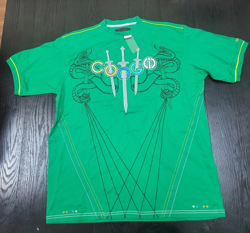 Coogi Urban Streetwear Tee Y2K Graphic Shirt Green Embellished Men’s XXXL