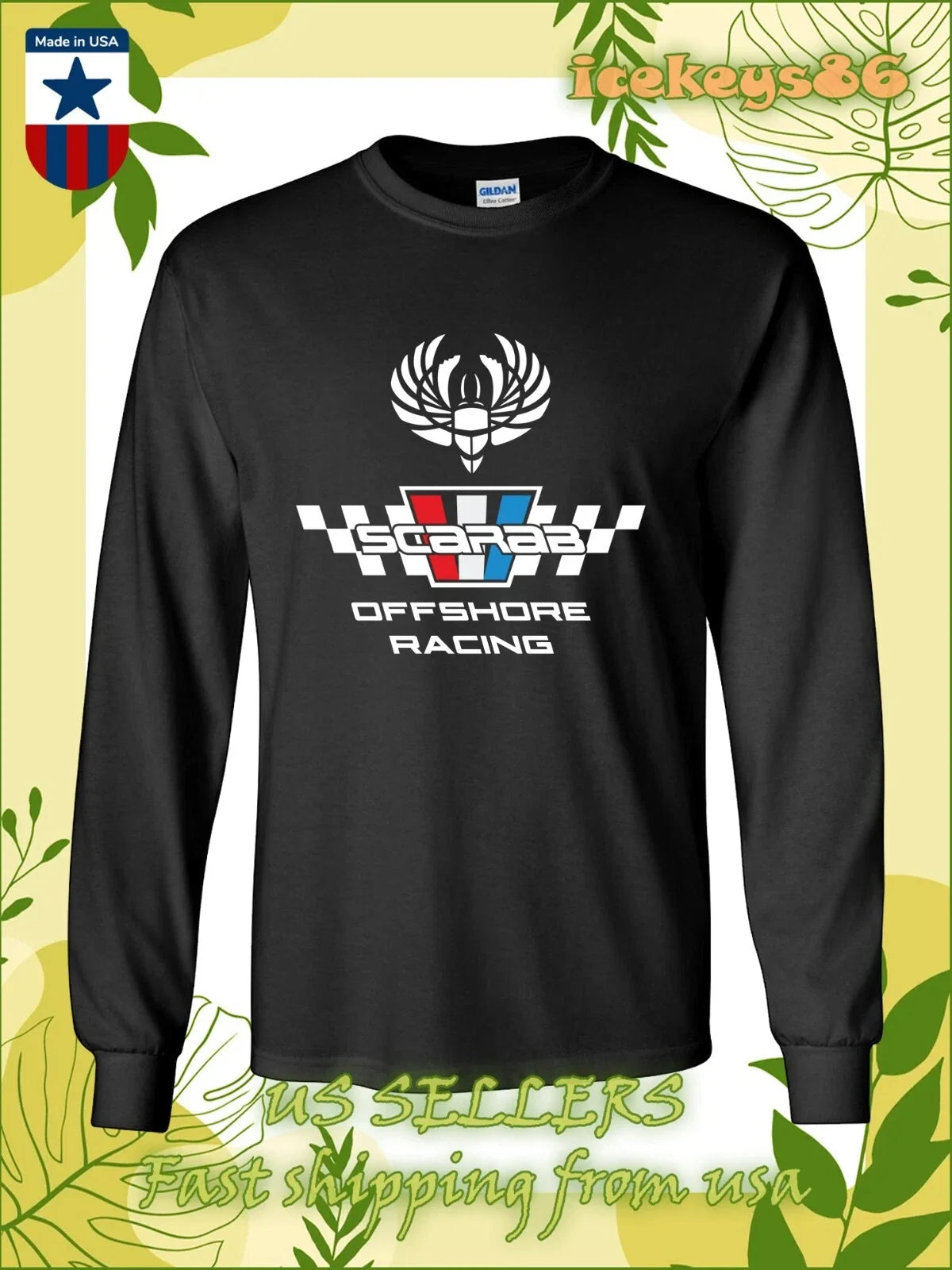 Scarab Power Boats Offshore Racing Men's Long Sleeve T-Shirt American T-Shirt