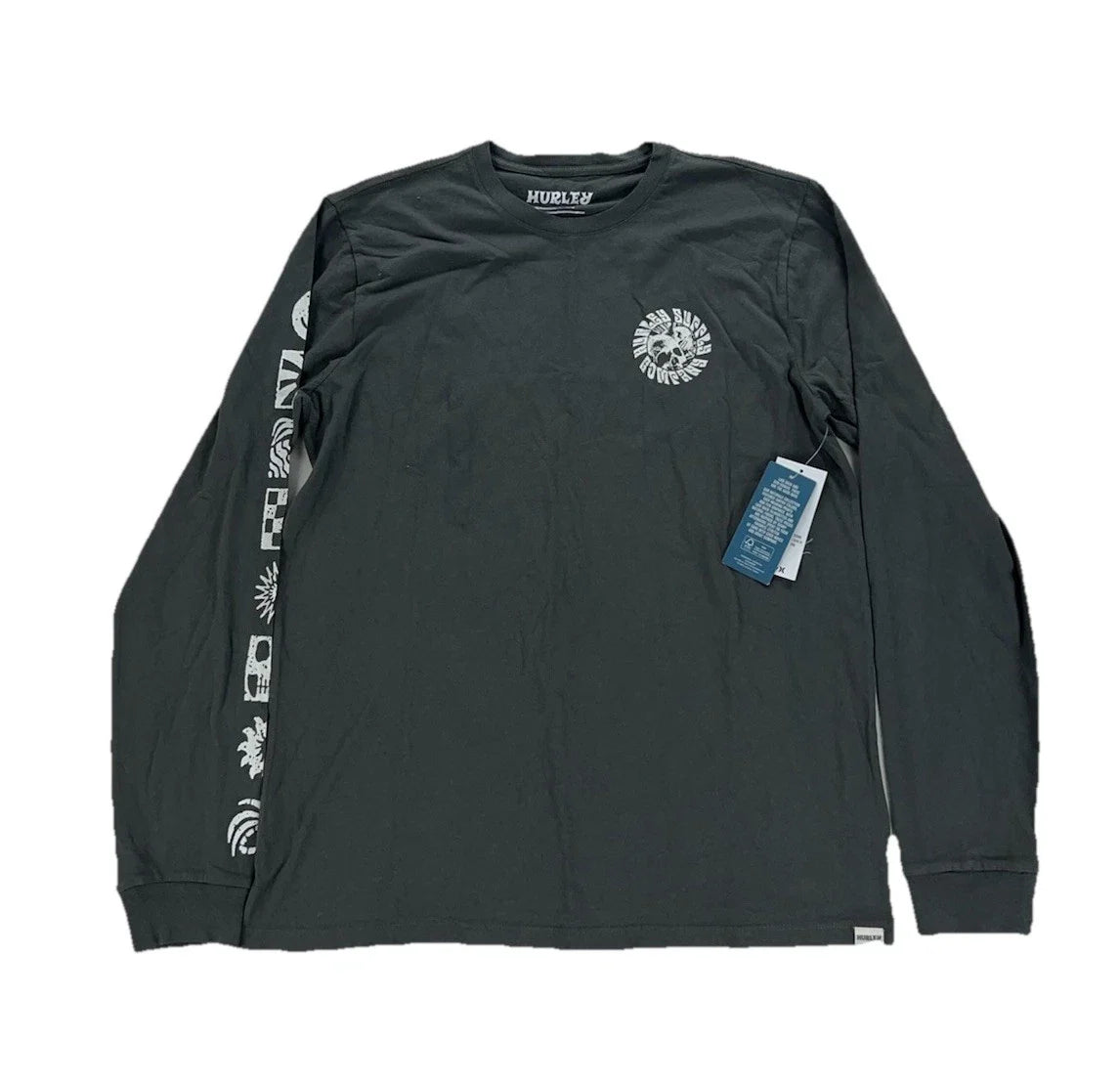 NEW Hurley Naturals Skull Mandala Long Sleeve Mens T Shirt Tee Surf Gray