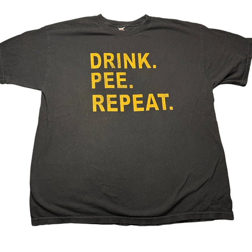 Alstyle Apparel "Drink Pee Repeat"Graphic T-Shirt Black Yellow Mens XL Humor Tee