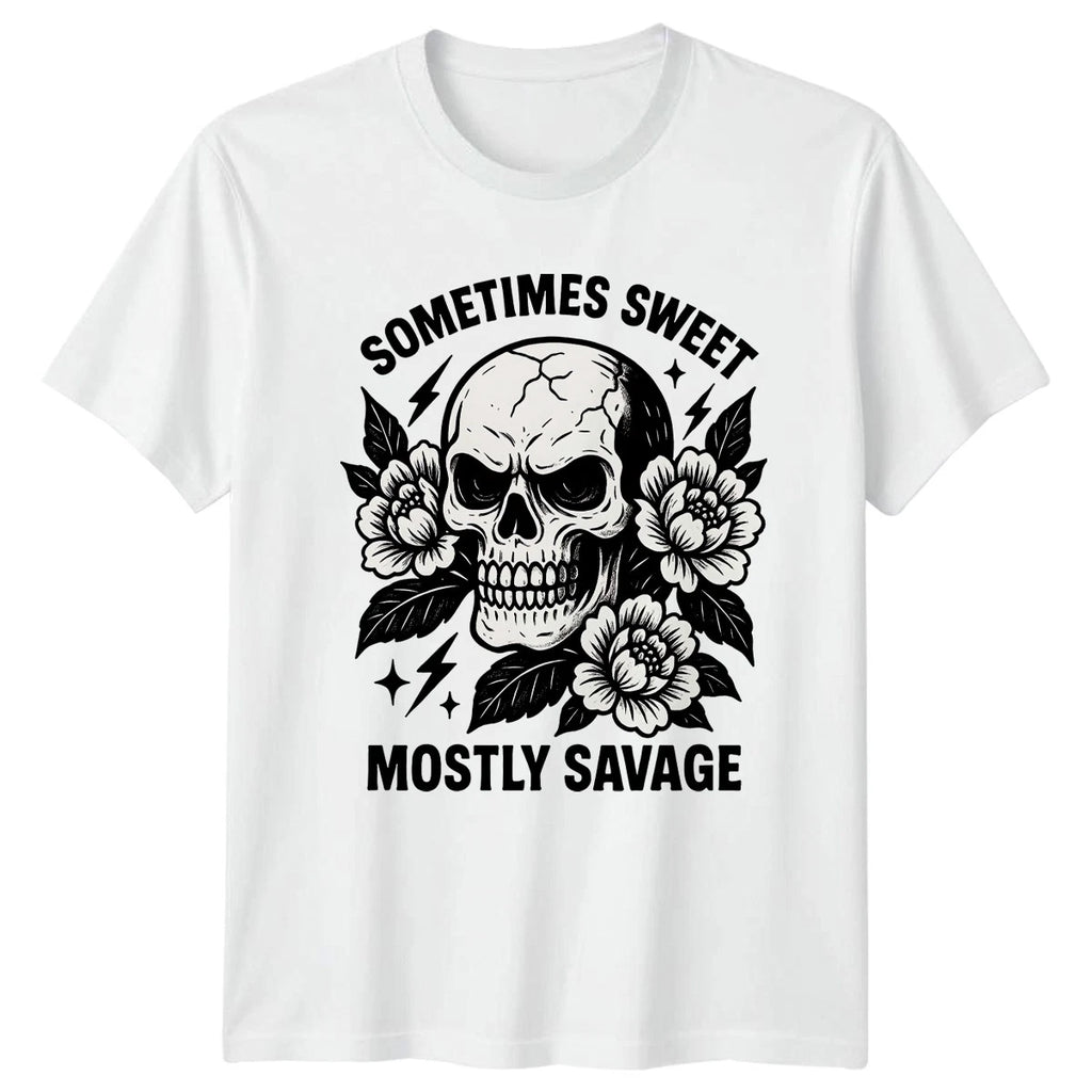 Sometimes Sweet Mostly Savage T-Shirt Skull Floral Gothic