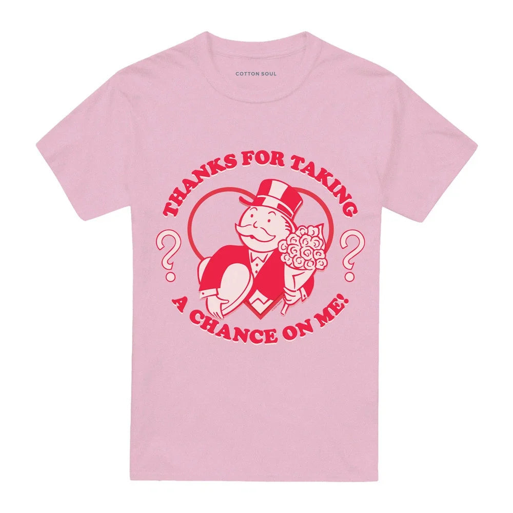 MONOPOLY TAKE A CHANCE ON ME ADULTS T-SHIRT S-3XL, LIGHT PINK