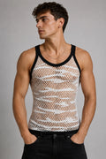 Men's Camouflage Mesh String Vest - 100% Cotton Fishnet Sleeveless Gym Top