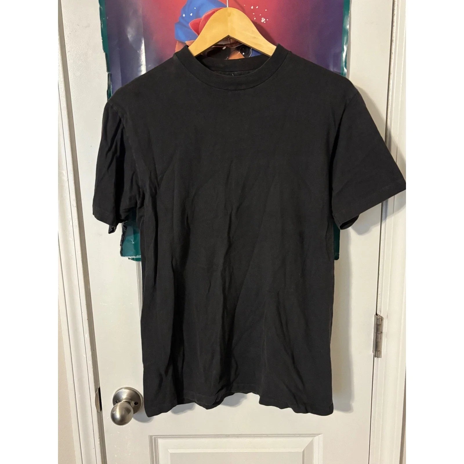 Mens Black Crew Neck Short Sleeve T-Shirt Basic Cotton Minimalist Tee 90s