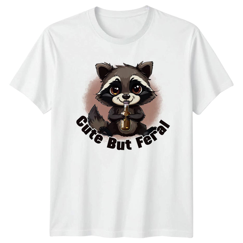 Cute But Feral T-Shirt Raccoon Humor Animal Drinking Gift For Him And Her