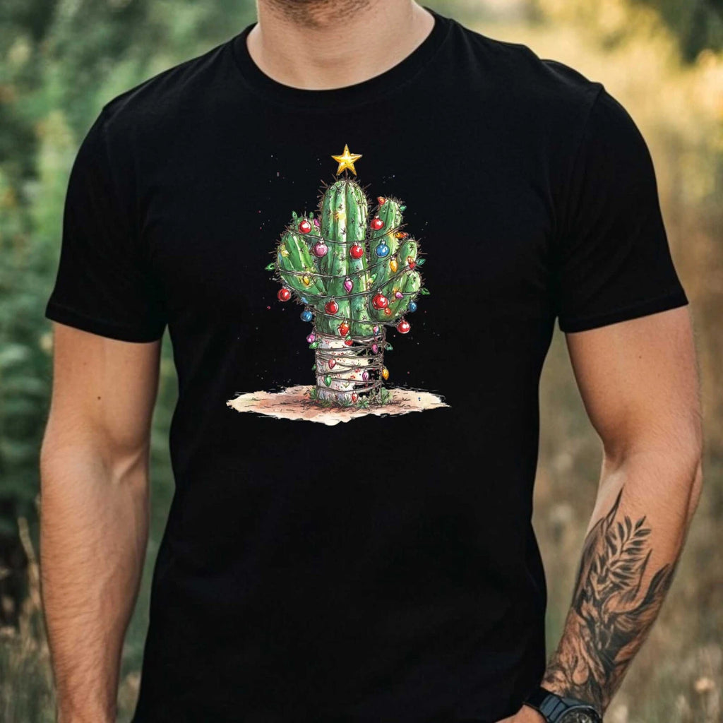 Mens Cactus Christmas Theme Cotton T-Shirt Size XS to 5XL
