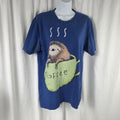Design By Humans Shirt Mens Medium Blue Sloth Sloffee Coffee Graphic Tee Top