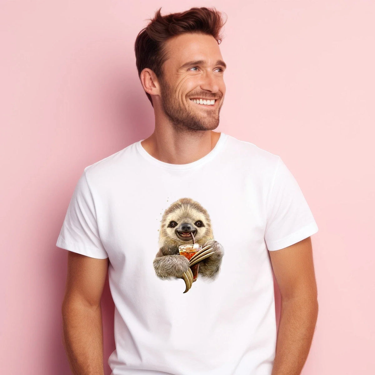 Men's Short Sleeve T-Shirt White, SLOTH AND DRINK