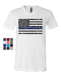 American Flag Thin Blue Line V-Neck T-Shirt Police USA Law Enforcement Tee