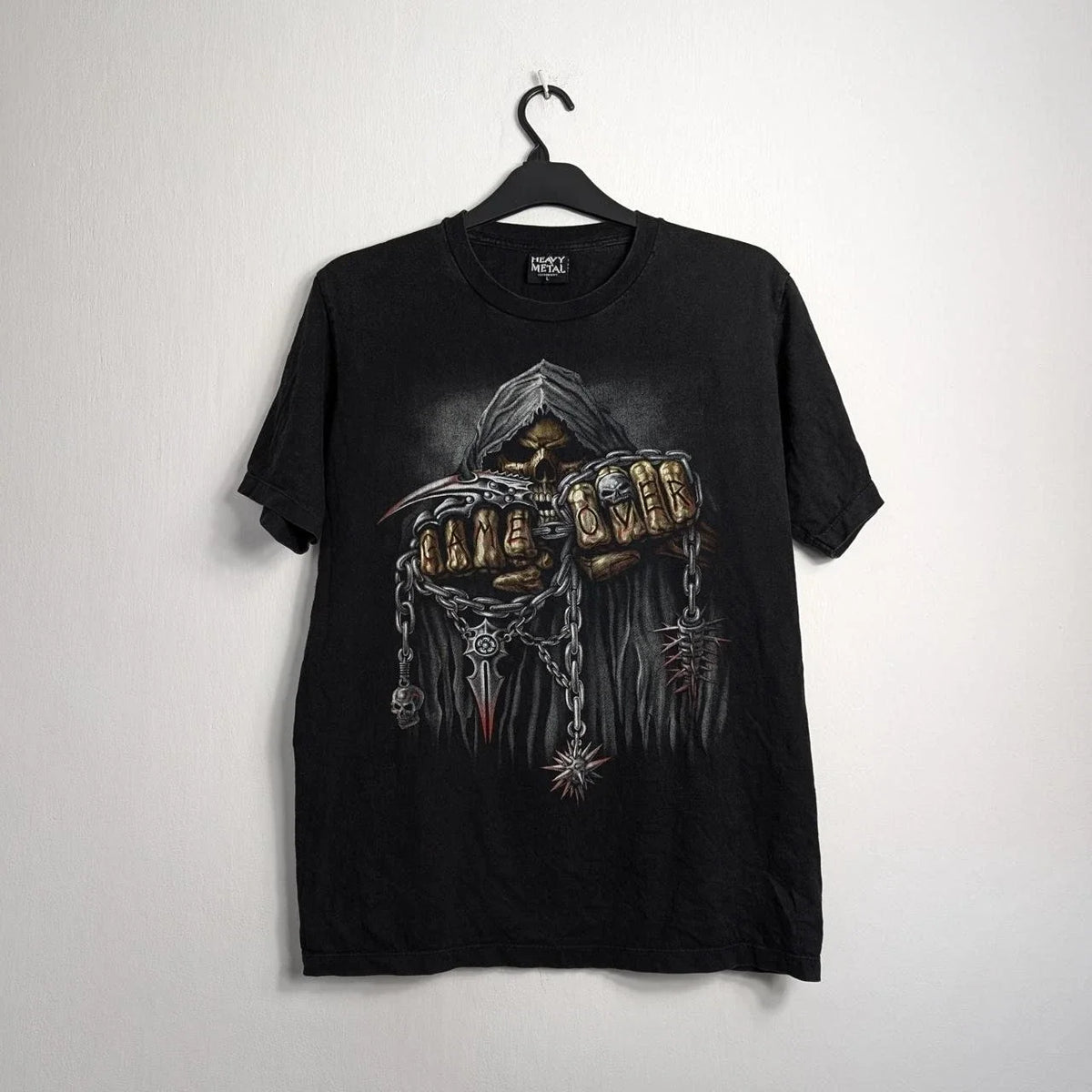 Y2K Heavy Metal Skull T-Shirt "Game Over" Reaper Gothic Biker Alt