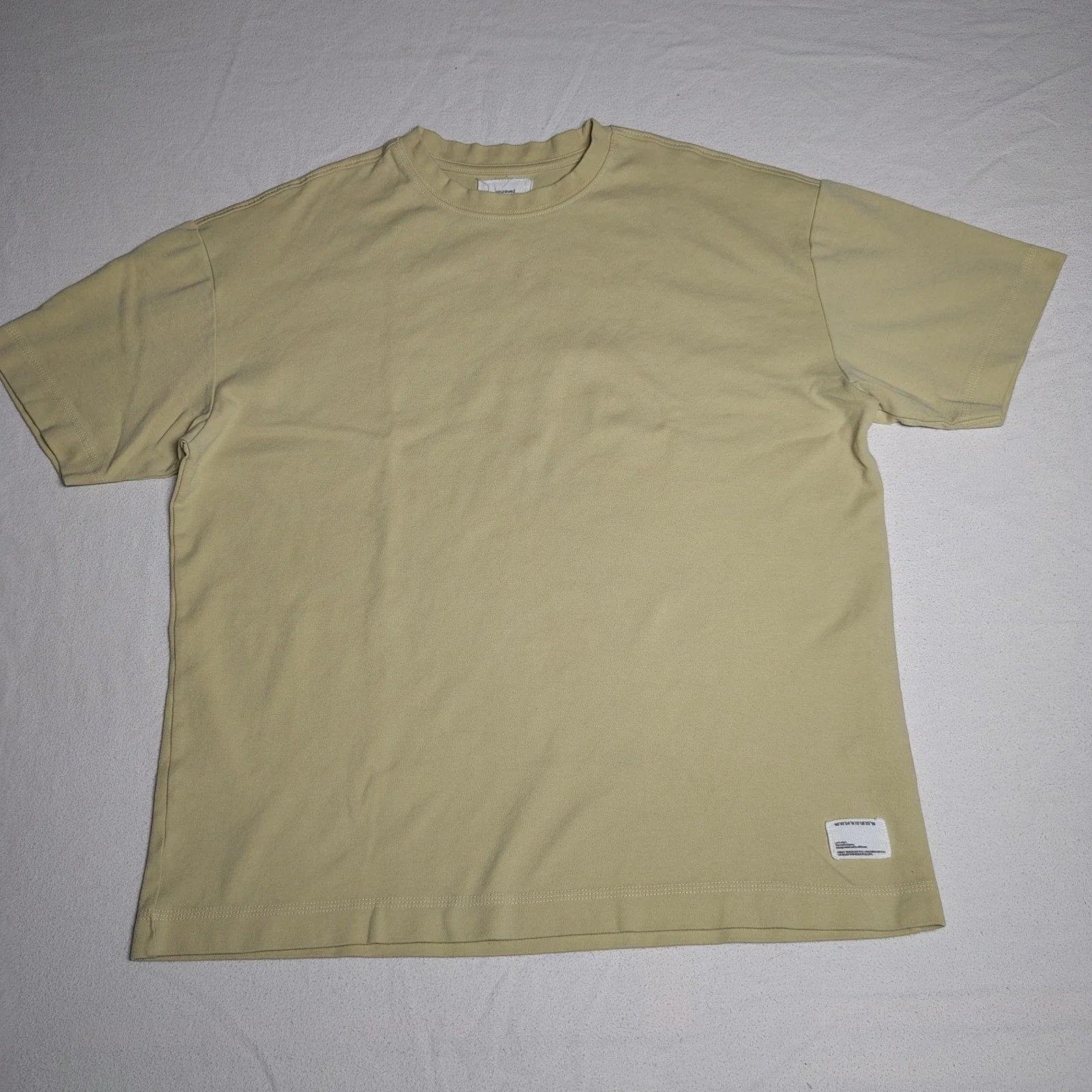 Reserved Men T-Shirt Large Tan Cotton Spandex Minimalist Boxy Patch Detail