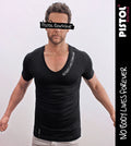 Pistol Boutique Men's Black Deep Neck V Fitted Cotton T-Shirt