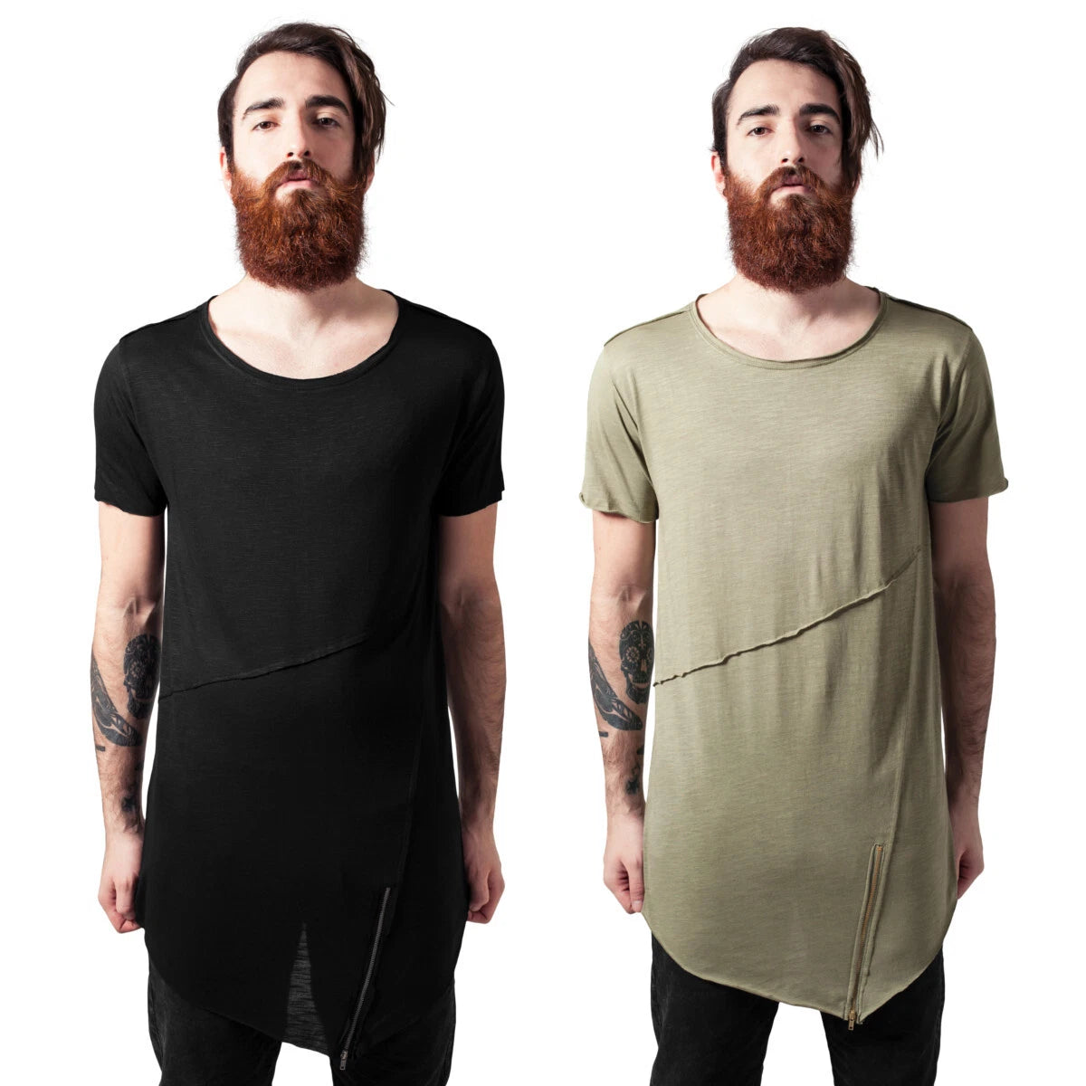 Urban Classics Long Open Edge Front Zip Tee Herren T-Shirt Baumwolle Slub Jersey