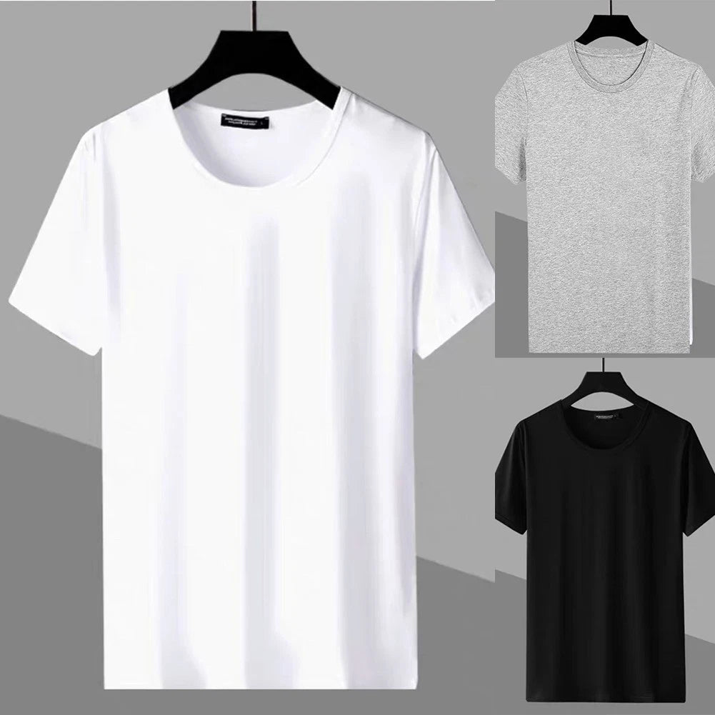 Men's Solid Short Sleeve T Shirt Slim Fit Summer Top Casual Tee Round Neck