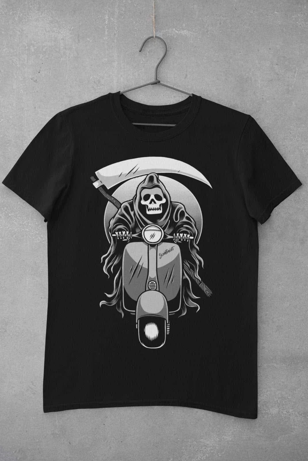 Scooter Reaper Biker T Shirt Grim Skull Scythe Classic Design Motorcycle Classic